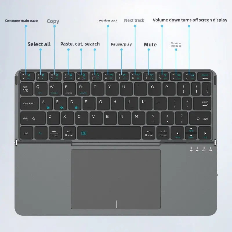 Portable Wireless BT Foldable Keyboard New Detachable Leather Stand for Tablet Phone Touch Typing Mini Keyboard with Ergonomic Design