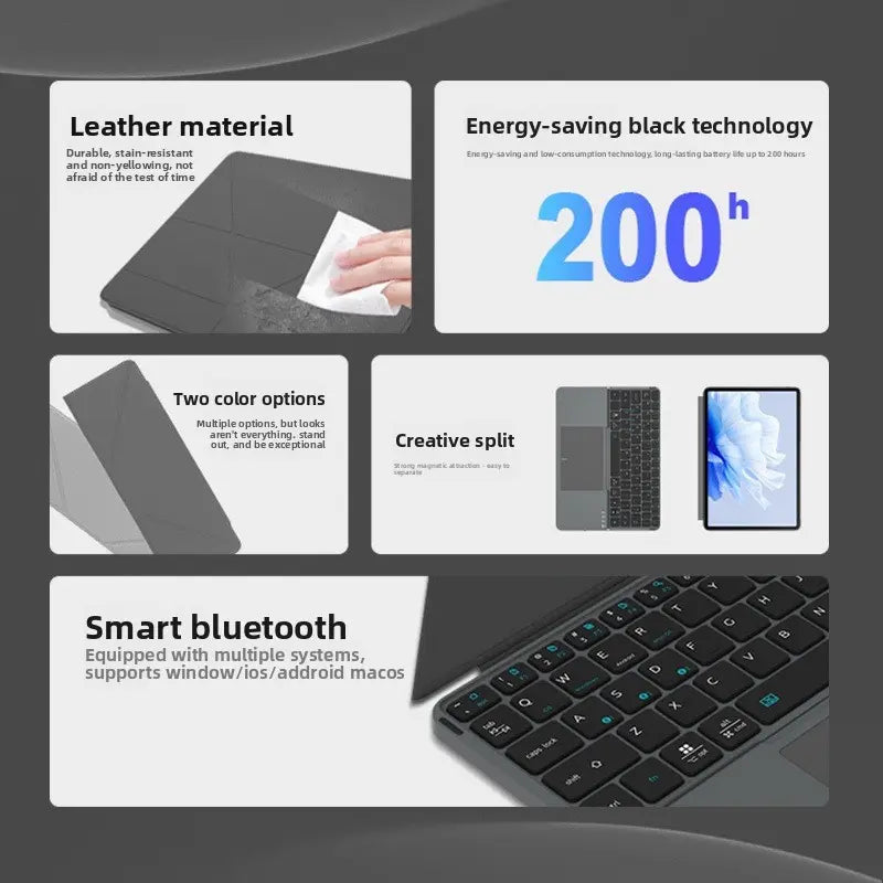 Portable Wireless BT Foldable Keyboard New Detachable Leather Stand for Tablet Phone Touch Typing Mini Keyboard with Ergonomic Design